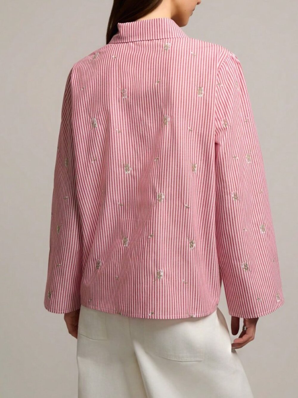 Red Casual Women's Loose Blouse with Front Buttons - Picture 2 of 6